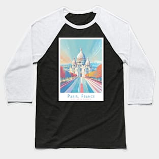 Sacre Coeur - Montmatre - Vintage Travel Poster - Minimalist Sacré-Cœur Paris, France in Retro Colors Baseball T-Shirt